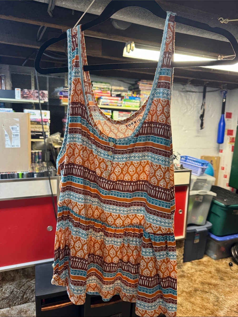 torrid Orange, Teal & Brown Patterned Scoop Neck Tank